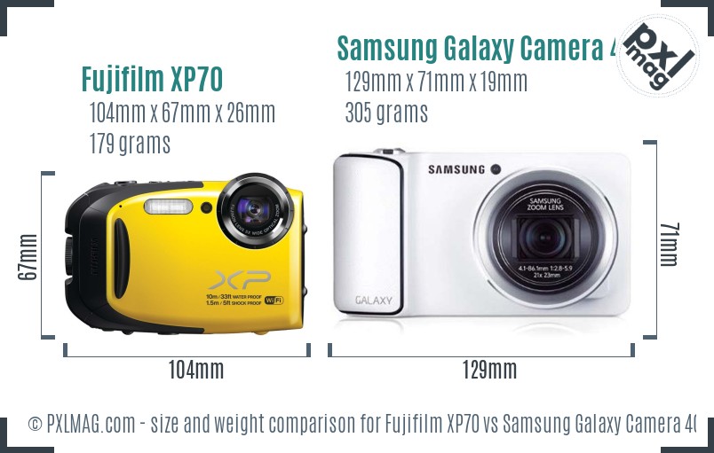 Fujifilm XP70 vs Samsung Galaxy Camera 4G size comparison