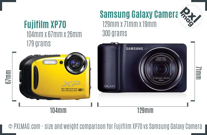 Fujifilm XP70 vs Samsung Galaxy Camera size comparison