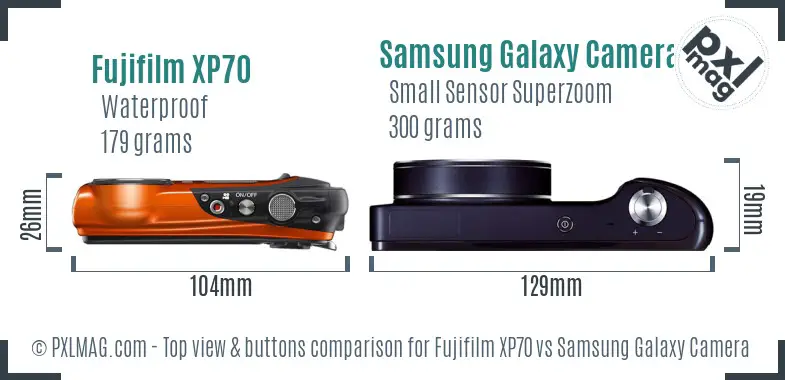 Fujifilm XP70 vs Samsung Galaxy Camera top view buttons comparison