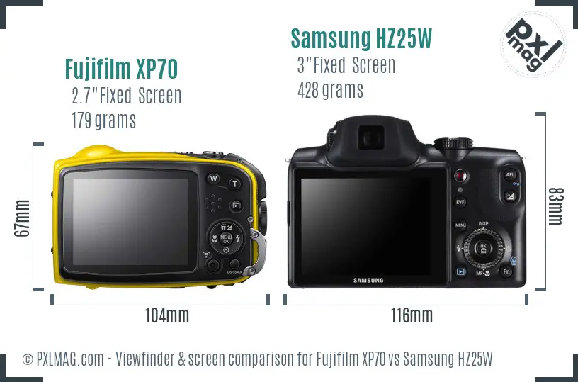 Fujifilm XP70 vs Samsung HZ25W Screen and Viewfinder comparison