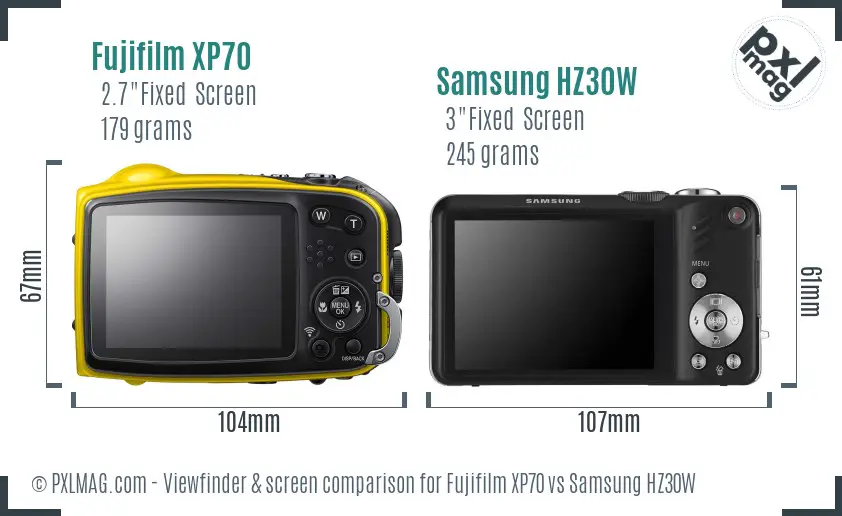 Fujifilm XP70 vs Samsung HZ30W Screen and Viewfinder comparison
