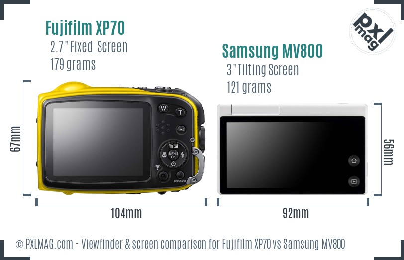 Fujifilm XP70 vs Samsung MV800 Screen and Viewfinder comparison