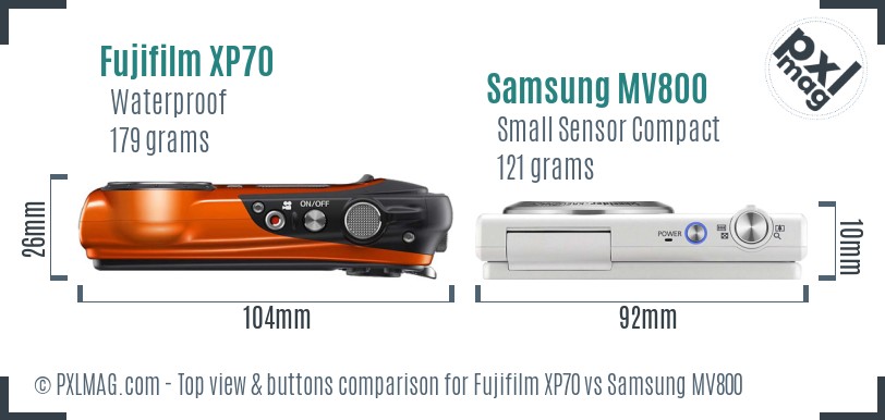 Fujifilm XP70 vs Samsung MV800 top view buttons comparison