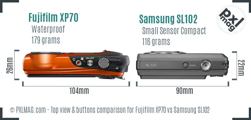 Fujifilm XP70 vs Samsung SL102 top view buttons comparison