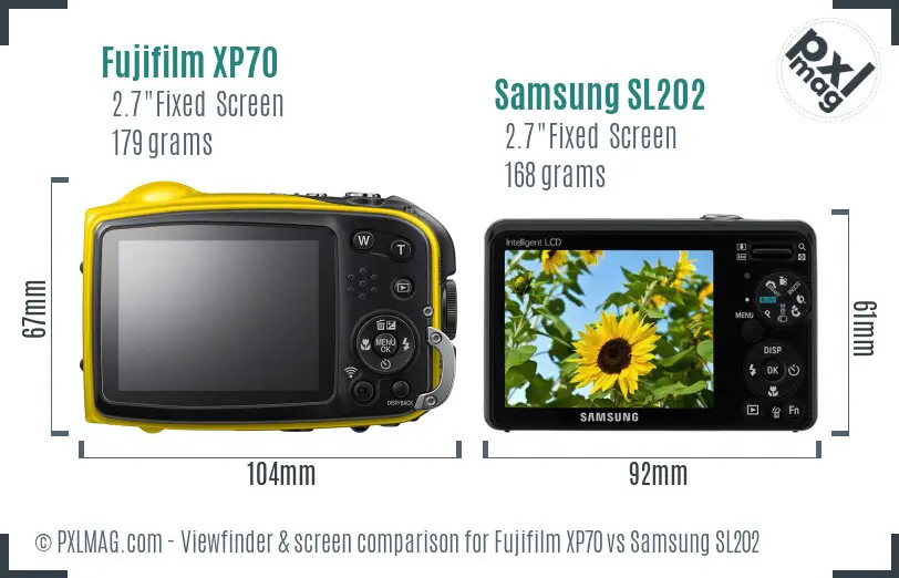 Fujifilm XP70 vs Samsung SL202 Screen and Viewfinder comparison