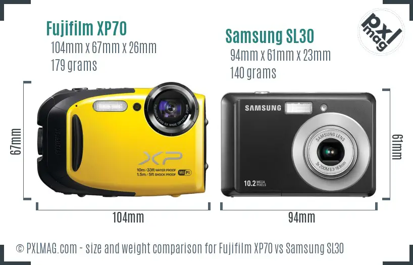 Fujifilm XP70 vs Samsung SL30 size comparison Fujifilm XP70 vs Samsung SL30 size comparison