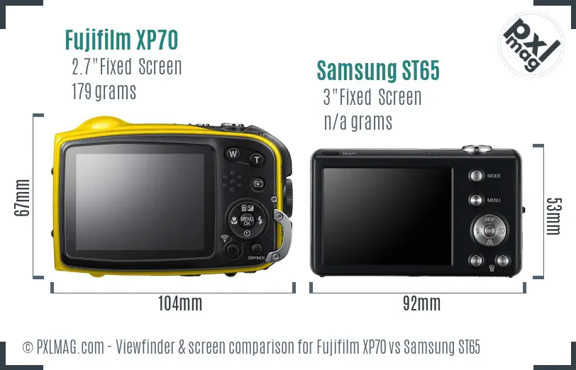 Fujifilm XP70 vs Samsung ST65 Screen and Viewfinder comparison