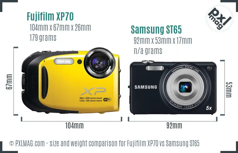 Fujifilm XP70 vs Samsung ST65 size comparison