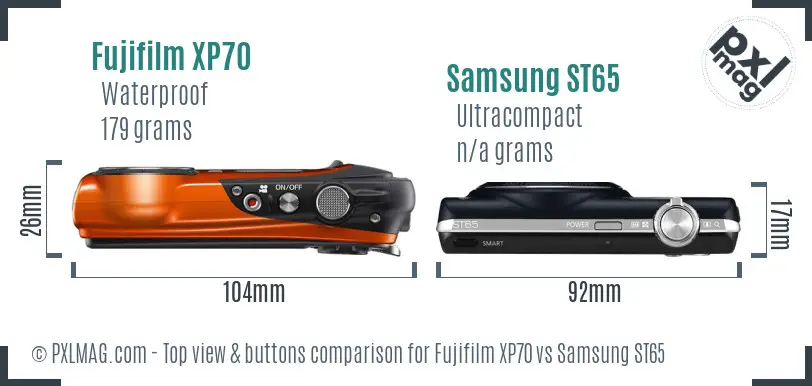 Fujifilm XP70 vs Samsung ST65 top view buttons comparison