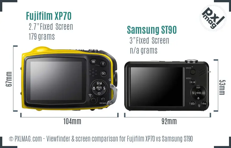 Fujifilm XP70 vs Samsung ST90 Screen and Viewfinder comparison