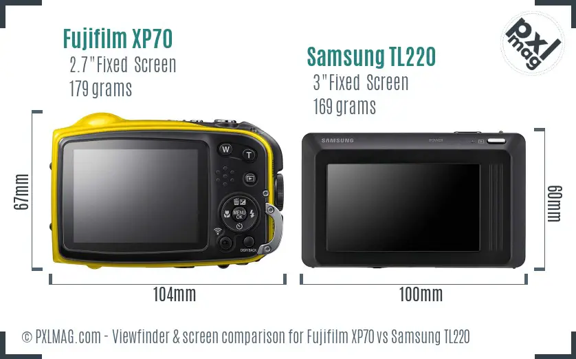 Fujifilm XP70 vs Samsung TL220 Screen and Viewfinder comparison