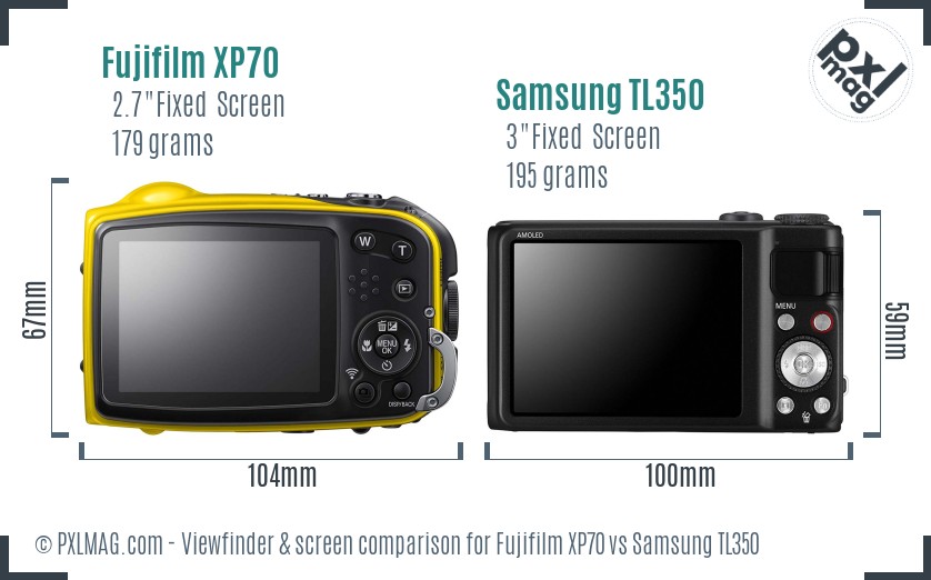 Fujifilm XP70 vs Samsung TL350 Screen and Viewfinder comparison