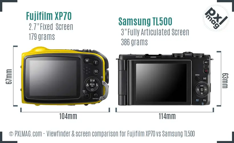 Fujifilm XP70 vs Samsung TL500 Screen and Viewfinder comparison