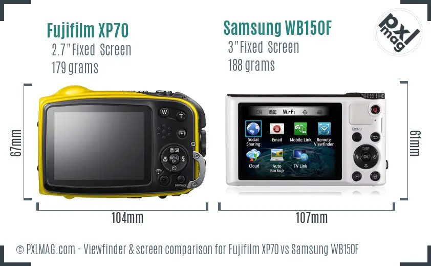 Fujifilm XP70 vs Samsung WB150F Screen and Viewfinder comparison