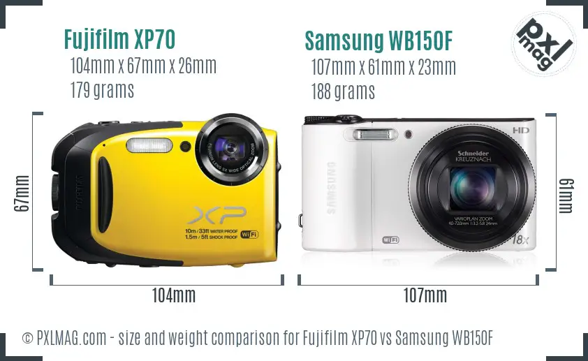 Fujifilm XP70 vs Samsung WB150F size comparison