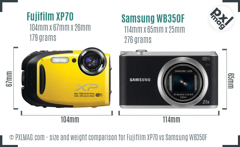 Fujifilm XP70 vs Samsung WB350F size comparison