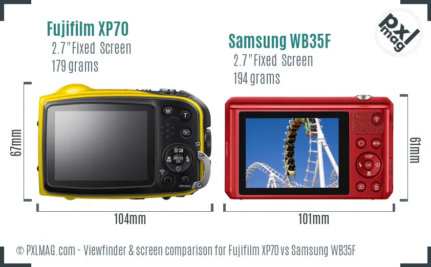 Fujifilm XP70 vs Samsung WB35F Screen and Viewfinder comparison