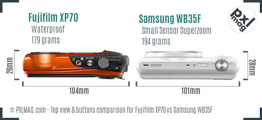 Fujifilm XP70 vs Samsung WB35F top view buttons comparison
