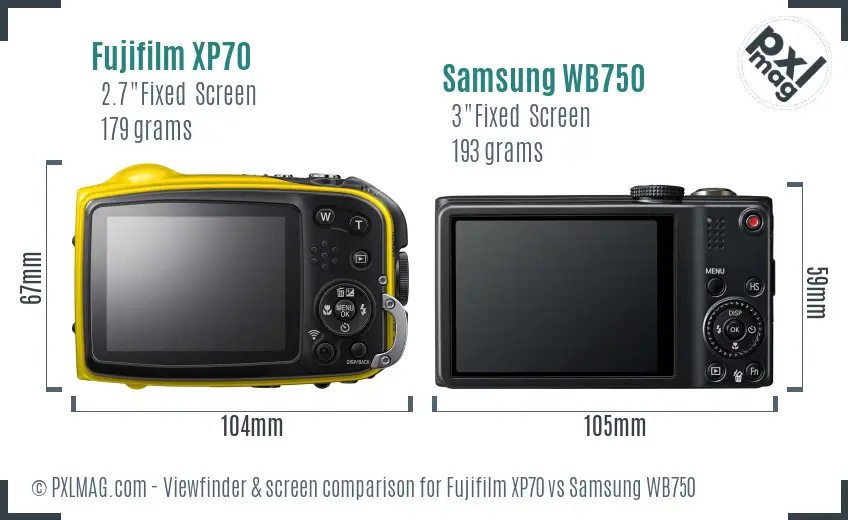 Fujifilm XP70 vs Samsung WB750 Screen and Viewfinder comparison