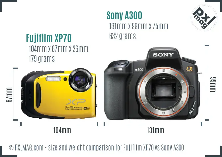 Fujifilm XP70 vs Sony A300 size comparison