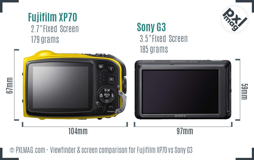 Fujifilm XP70 vs Sony G3 Screen and Viewfinder comparison