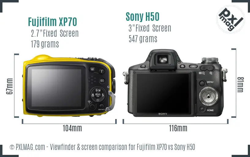 Fujifilm XP70 vs Sony H50 Screen and Viewfinder comparison