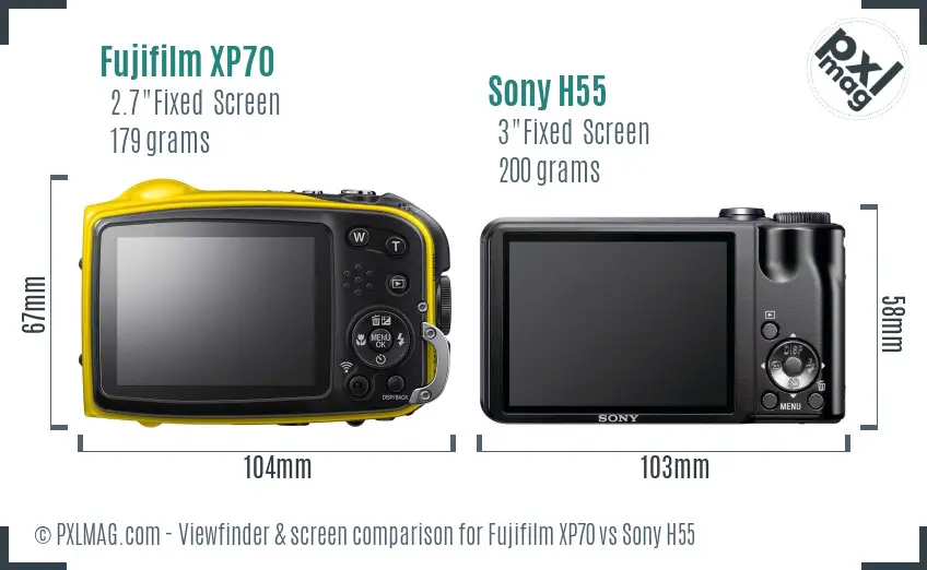 Fujifilm XP70 vs Sony H55 Screen and Viewfinder comparison