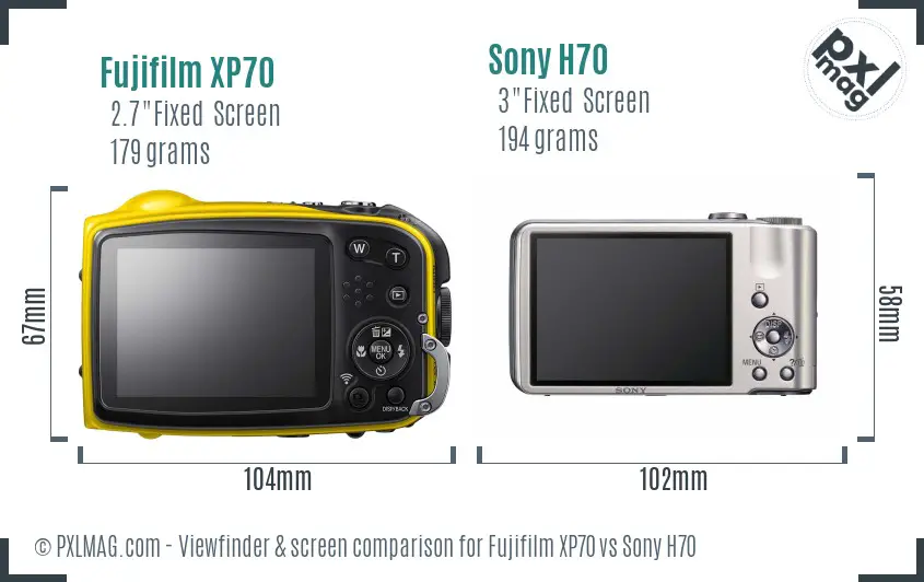 Fujifilm XP70 vs Sony H70 Screen and Viewfinder comparison