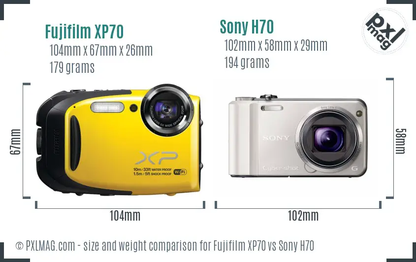 Fujifilm XP70 vs Sony H70 size comparison