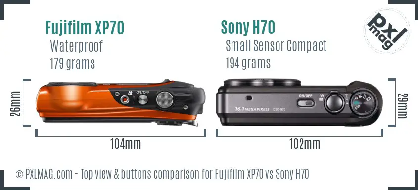 Fujifilm XP70 vs Sony H70 top view buttons comparison