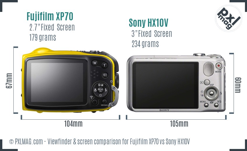 Fujifilm XP70 vs Sony HX10V Screen and Viewfinder comparison