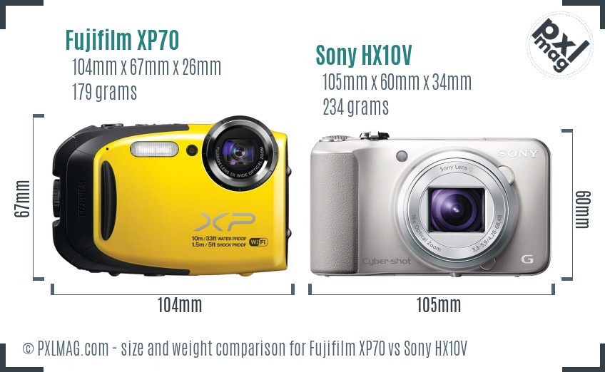 Fujifilm XP70 vs Sony HX10V size comparison