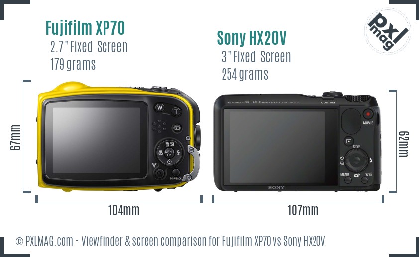 Fujifilm XP70 vs Sony HX20V Screen and Viewfinder comparison