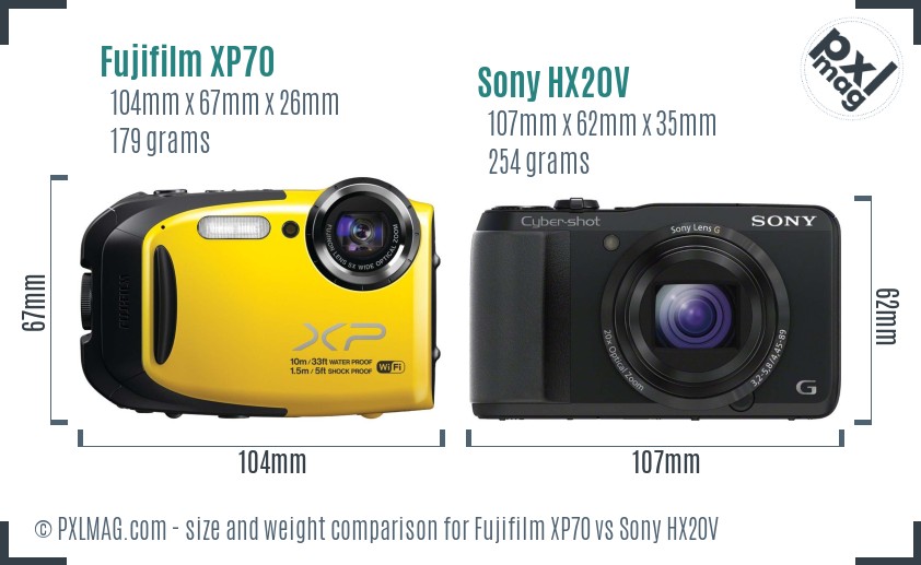 Fujifilm XP70 vs Sony HX20V size comparison