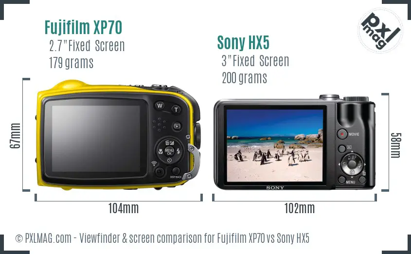 Fujifilm XP70 vs Sony HX5 Screen and Viewfinder comparison Fujifilm XP70 vs Sony HX5 Screen and Viewfinder comparison