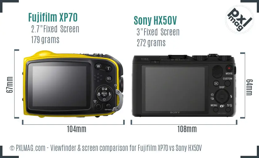 Fujifilm XP70 vs Sony HX50V Screen and Viewfinder comparison