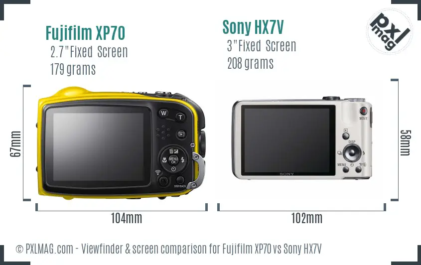 Fujifilm XP70 vs Sony HX7V Screen and Viewfinder comparison