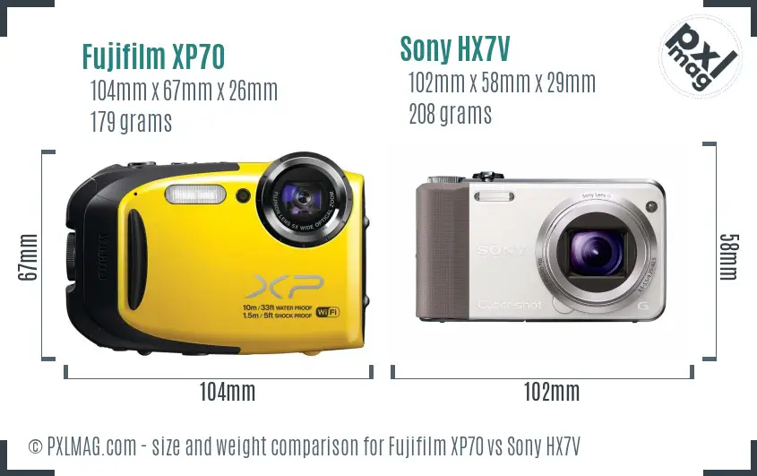 Fujifilm XP70 vs Sony HX7V size comparison