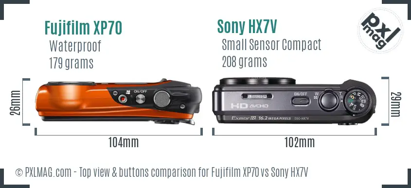 Fujifilm XP70 vs Sony HX7V top view buttons comparison