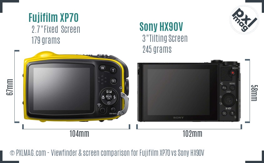 Fujifilm XP70 vs Sony HX90V Screen and Viewfinder comparison