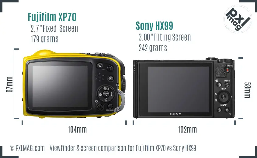 Fujifilm XP70 vs Sony HX99 Screen and Viewfinder comparison