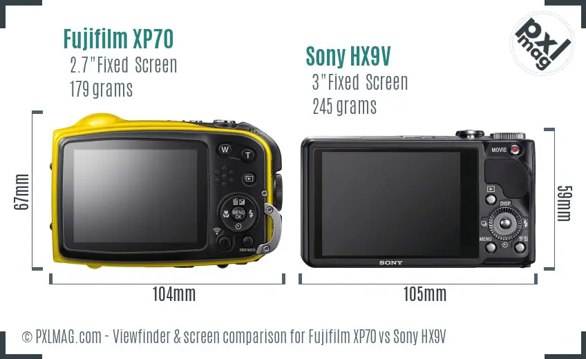 Fujifilm XP70 vs Sony HX9V Screen and Viewfinder comparison