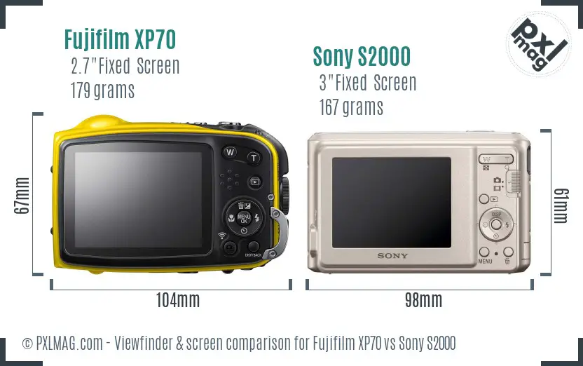 Fujifilm XP70 vs Sony S2000 Screen and Viewfinder comparison