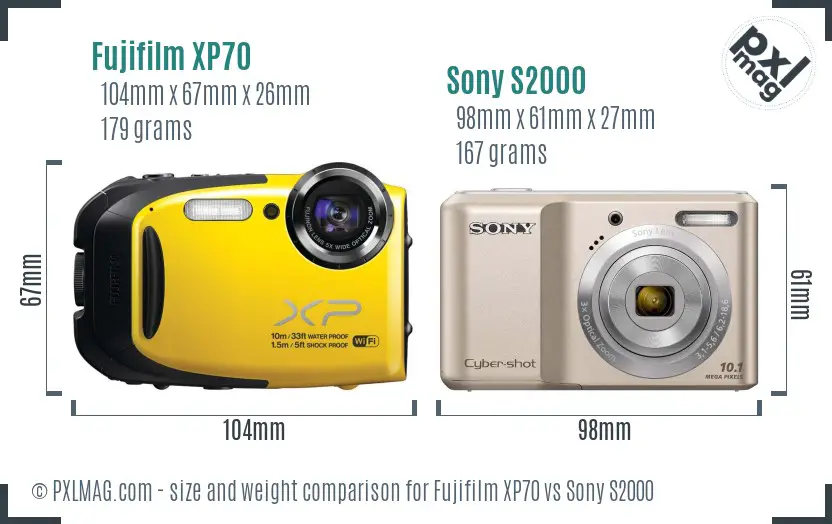 Fujifilm XP70 vs Sony S2000 size comparison