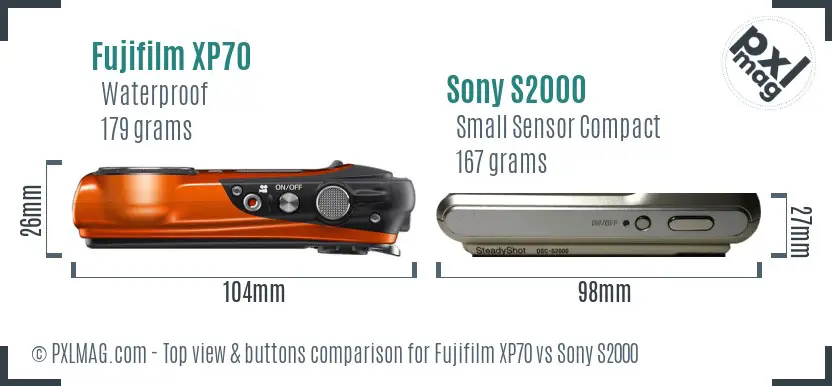 Fujifilm XP70 vs Sony S2000 top view buttons comparison