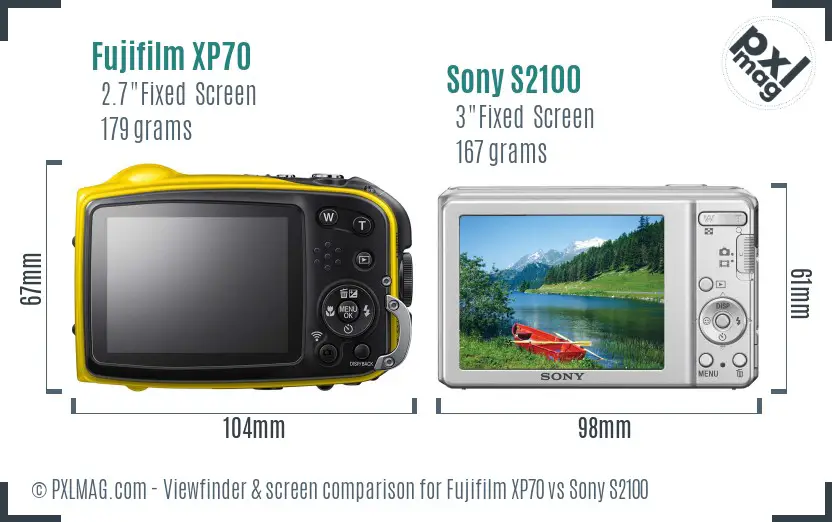 Fujifilm XP70 vs Sony S2100 Screen and Viewfinder comparison