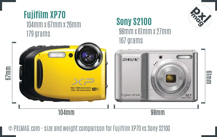 Fujifilm XP70 vs Sony S2100 size comparison