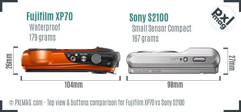 Fujifilm XP70 vs Sony S2100 top view buttons comparison