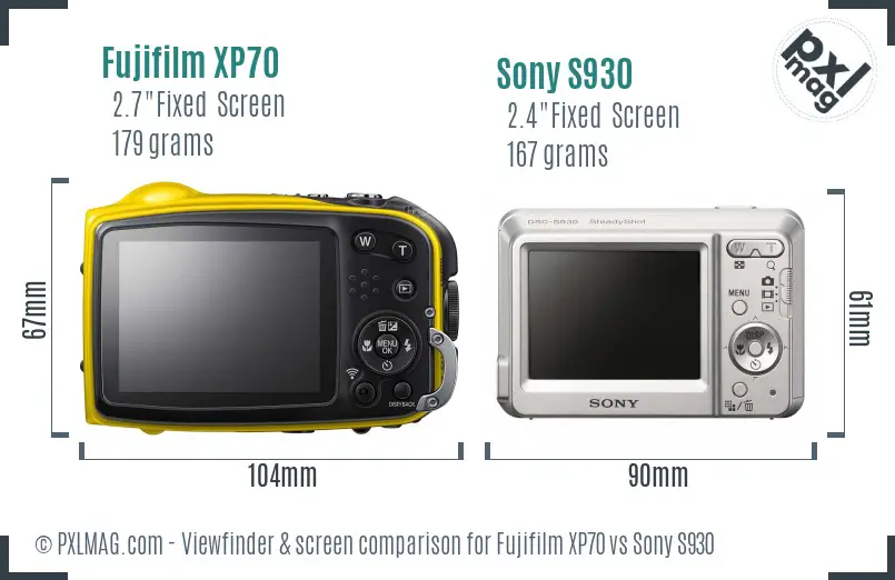 Fujifilm XP70 vs Sony S930 Screen and Viewfinder comparison