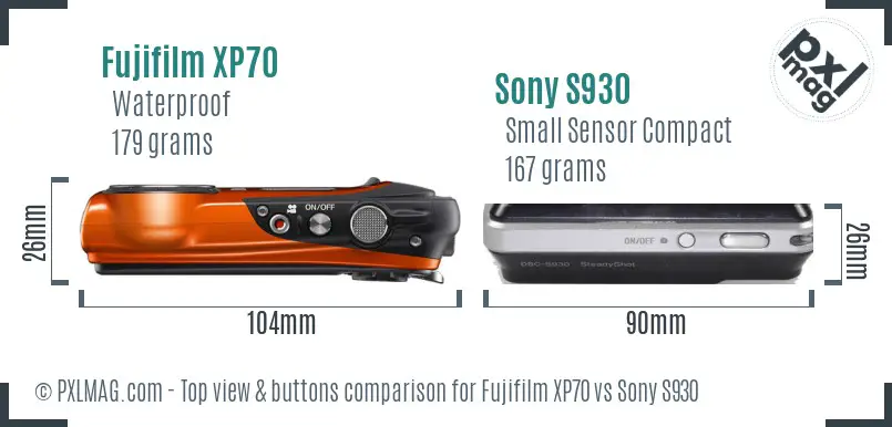 Fujifilm XP70 vs Sony S930 top view buttons comparison